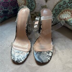 Clear Strap Snake-Print Block Heel Sandals - Public Desire size 5